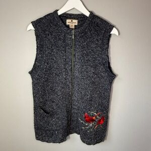 Woolrich Women's Zip Front Cardinal Embroidered Knit Vest Black Heather Size M